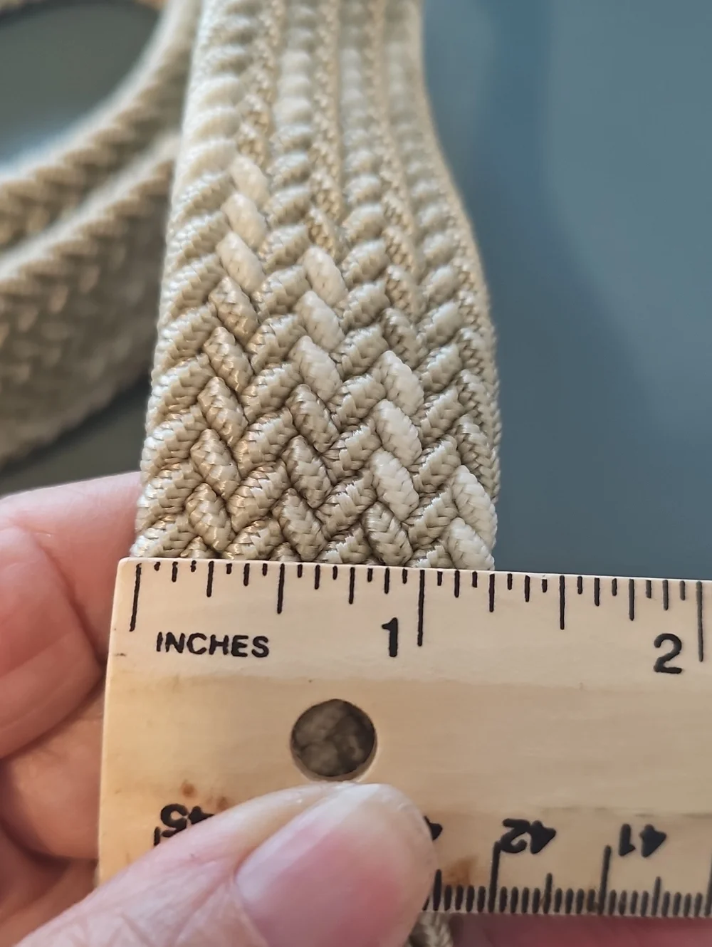 GAP Braided Elastic Stretch Belt Mens Size L Khaki Beige Woven Casual Classic